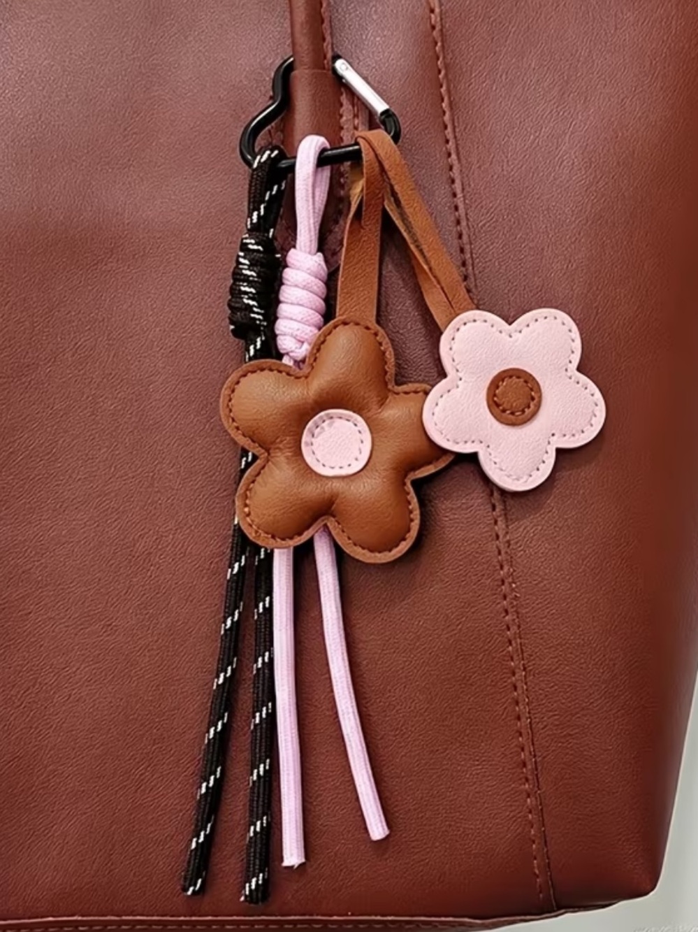 Pink Brown Flower Bag Charm Keychain Heart Carabiner Paracord New